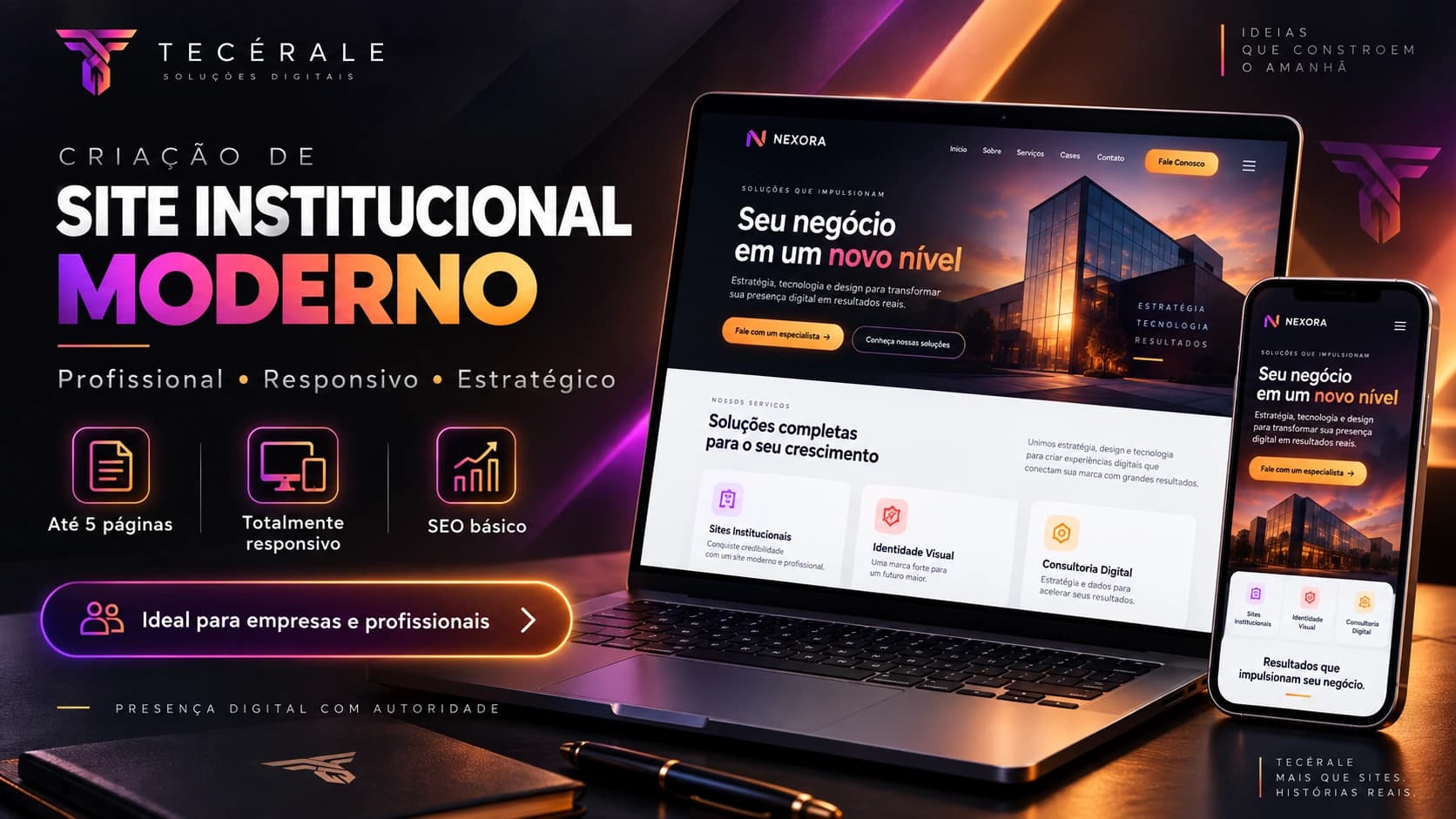 Site institucional moderno para empresas e profissionais