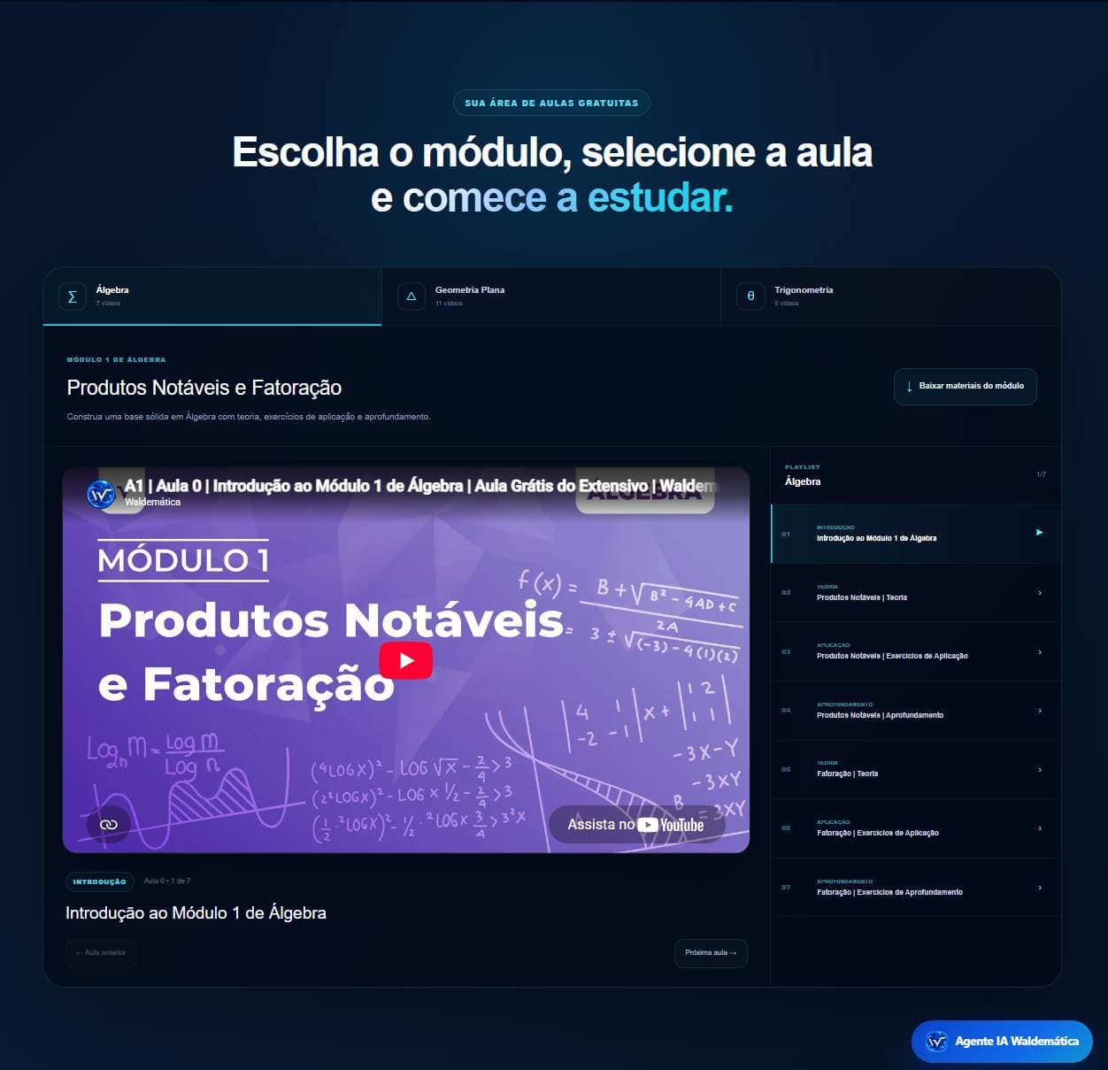 Página de cursos gratuitos da Waldemática