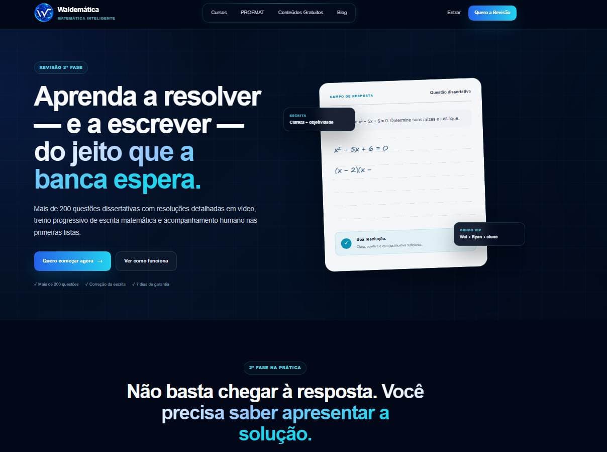 Página comercial da Revisão 2ª Fase da Waldemática