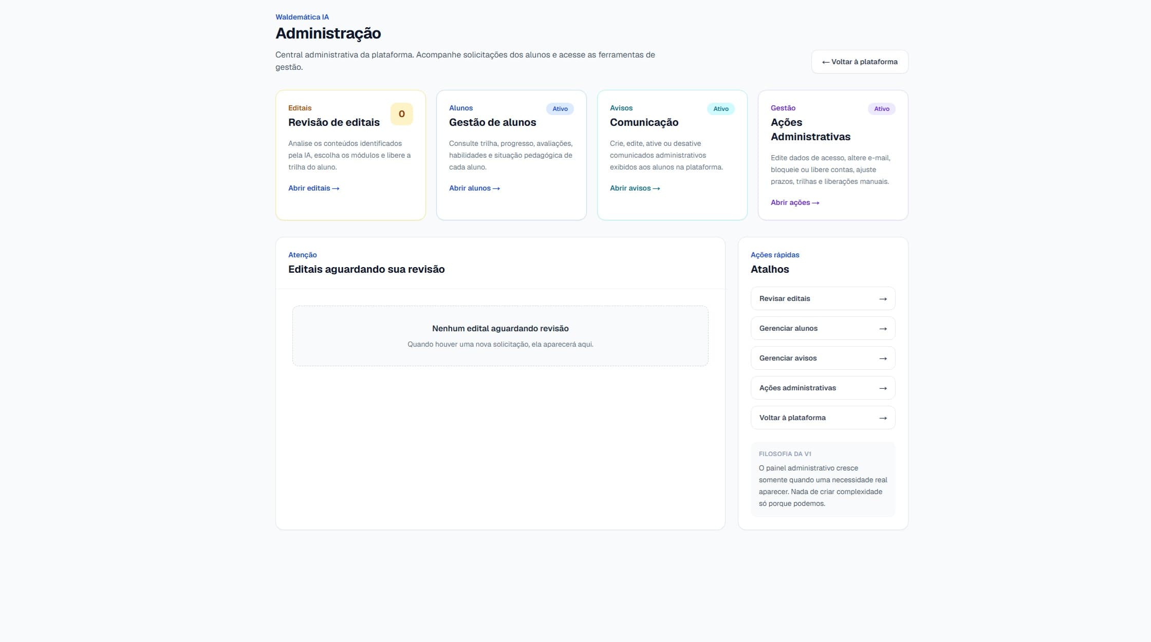 Painel administrativo da Waldemática IA