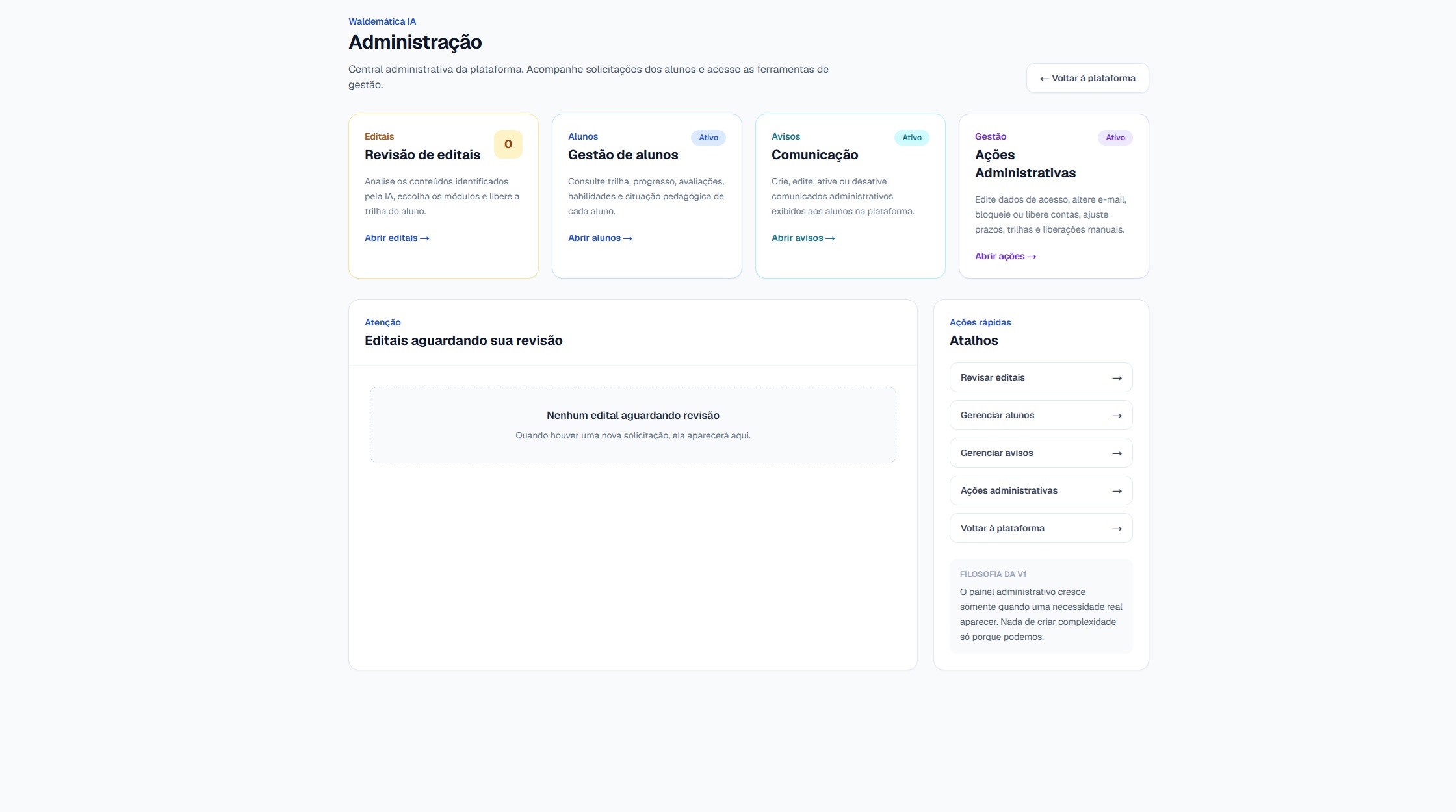 Painel administrativo da Waldemática IA